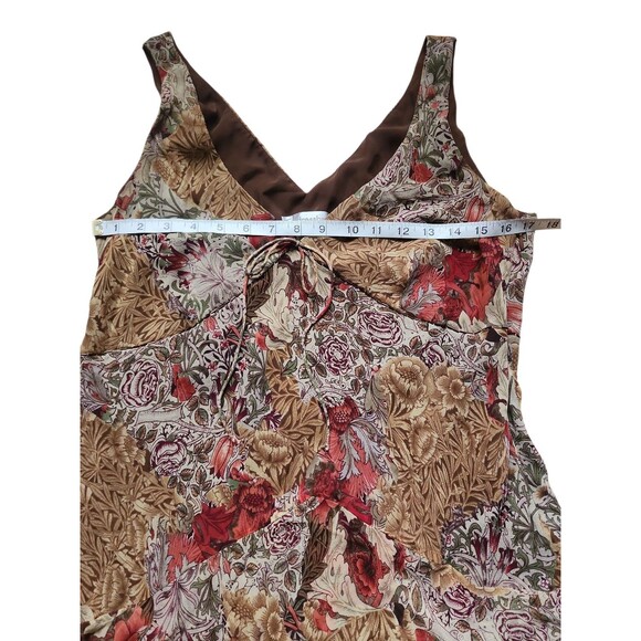 Vintage Dressbarn  Babydoll Silk Midi Dress Womens 14 Y2K Brown Floral Tiered - Picture 6 of 7